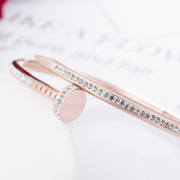 Alibaba Fashion Bracelets Stunning Nail Bangle Bracelet-Hinged with Cubic Zirconia Stainless Steel, 18K Gold Plated